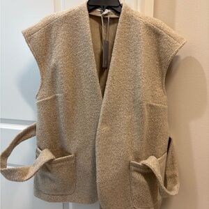 Preston & York Elaine Vest Jacket in Oat Beige with Pockets and Waist Tie